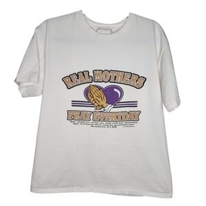 Vintage 90s Real Mothers Pray Everyday Heart Proverbs 31:28 Graphic T-Shirt Sz L